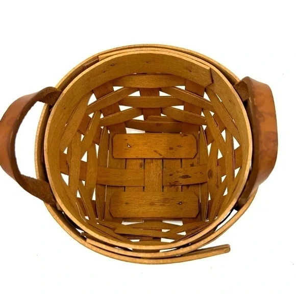 Vtg Longaberger Thyme Booking Basket 1995 Garden Splendor Liner Leather Handles - Picture 7 of 12